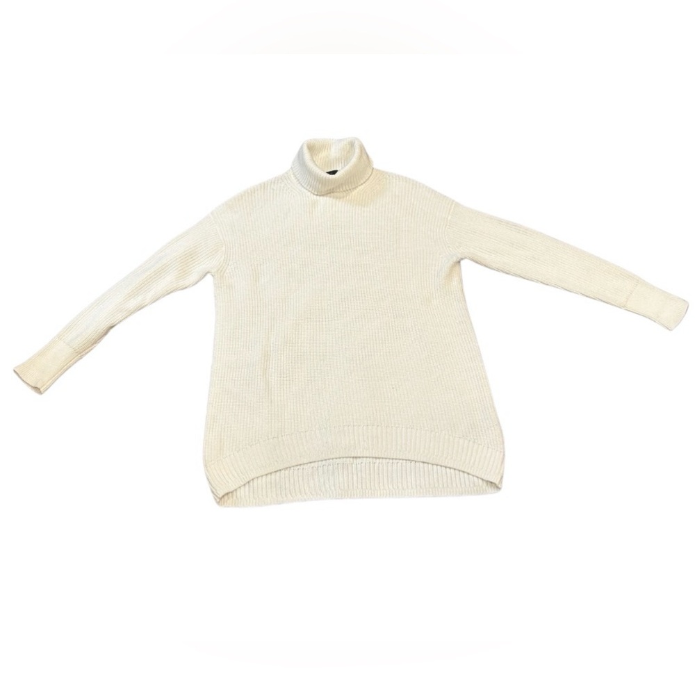 J. Crew Relaxed Cotton-Cashmere Blend Ribbed Turtleneck Sweater | Cream | XXS - Picture 3 of 8